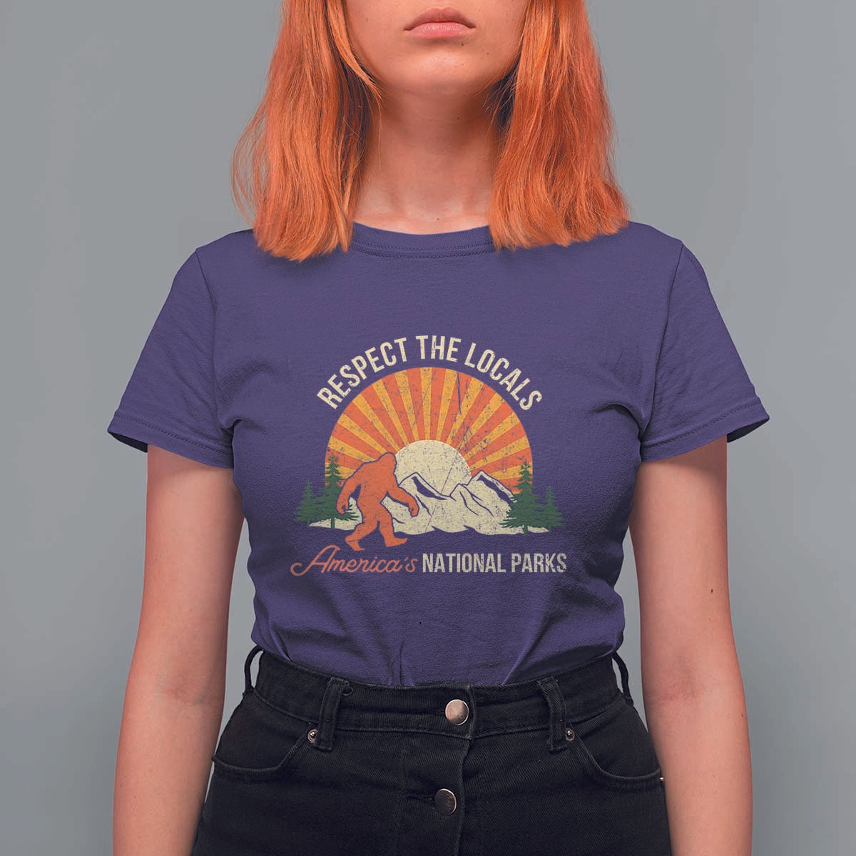 Respect The Locals T Shirt For Women America's National Parks Vintage Bigfoot