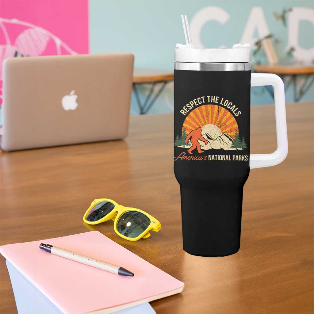 Respect The Locals Tumbler With Handle America's National Parks Vintage Bigfoot