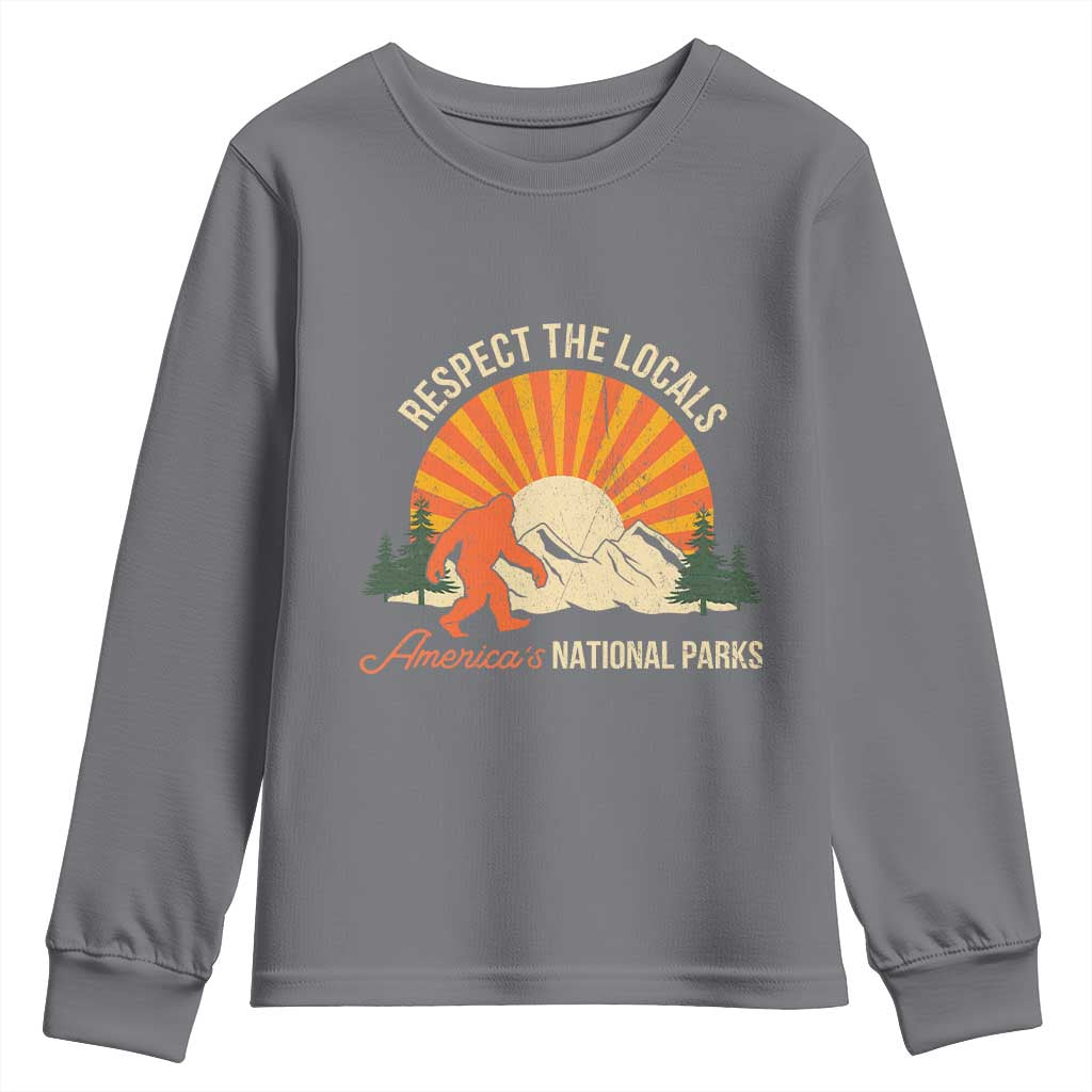 Respect The Locals Youth Sweatshirt America's National Parks Vintage Bigfoot