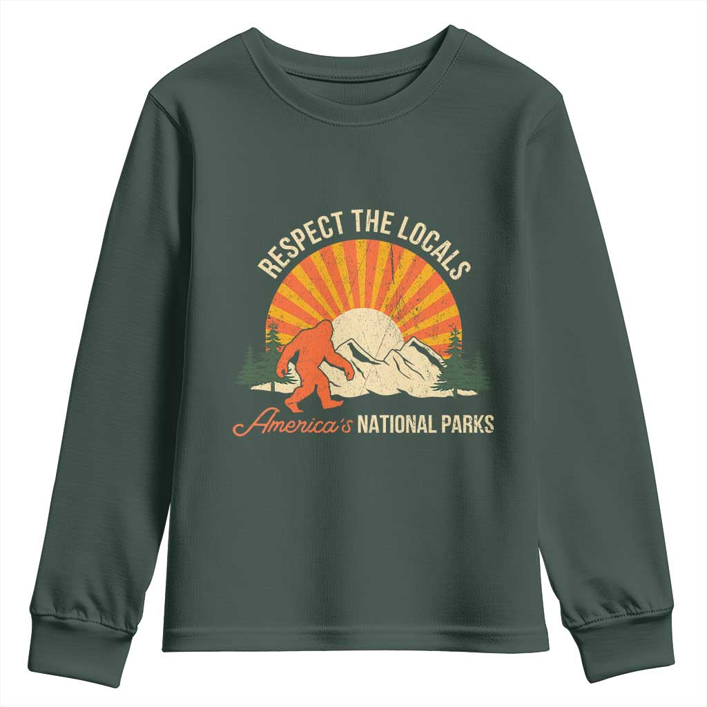 Respect The Locals Youth Sweatshirt America's National Parks Vintage Bigfoot