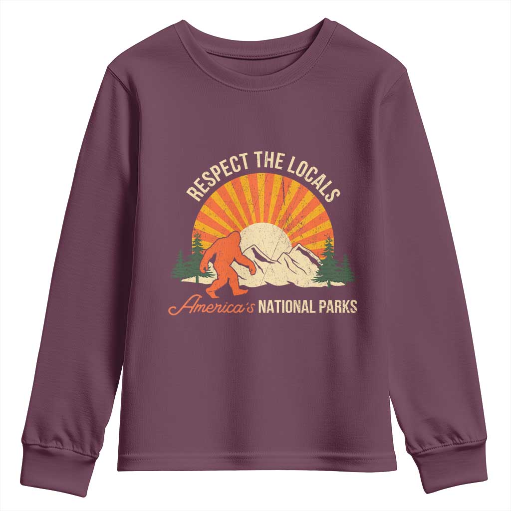 Respect The Locals Youth Sweatshirt America's National Parks Vintage Bigfoot