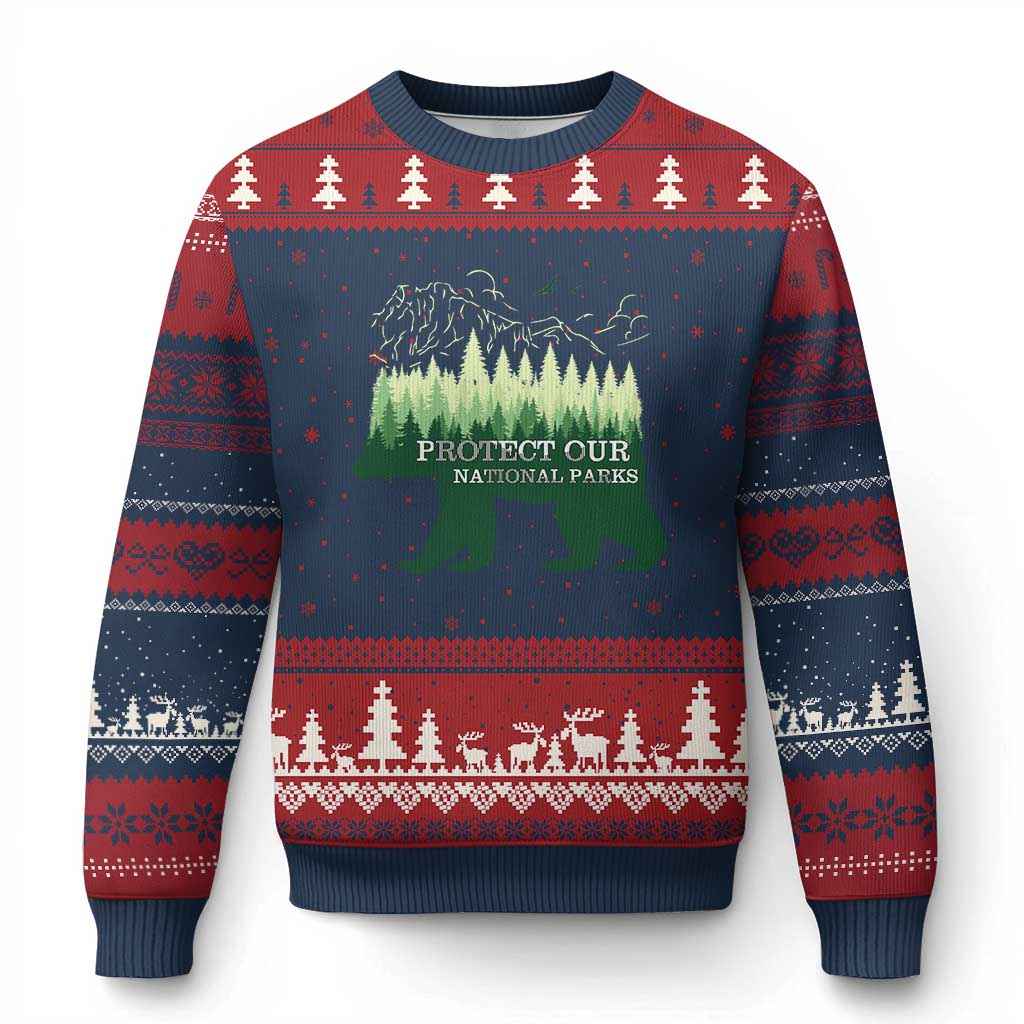 Protect Our Parks National Park Ugly Christmas Sweater Bear Hiking Nature - Wonder Print Shop