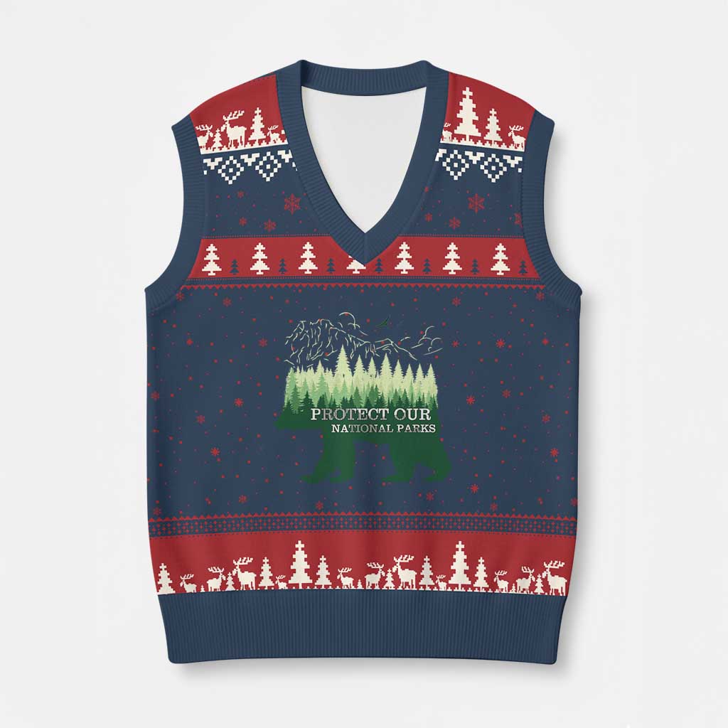 Protect Our Parks National Park V-Neck Knit Sweater Vest Bear Hiking Nature - Wonder Print Shop