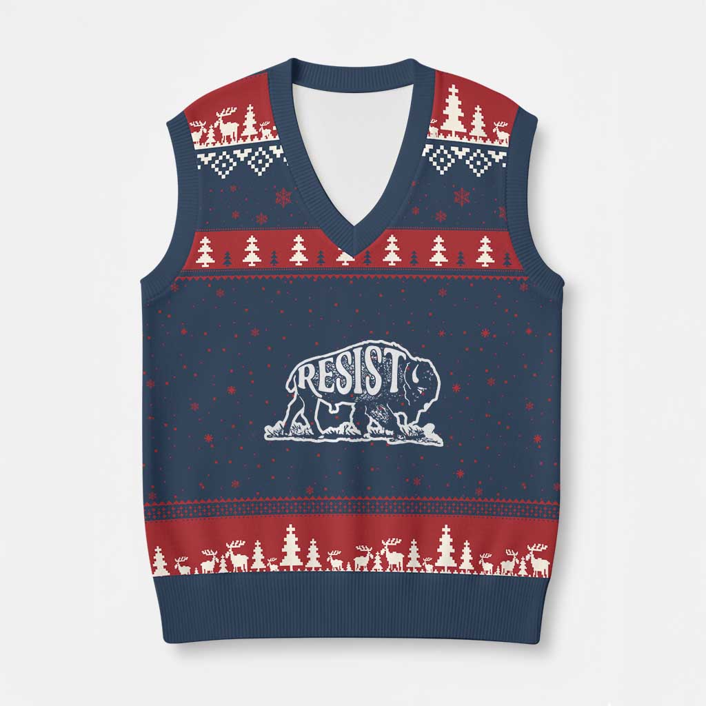 Protect Our National Parks V-Neck Knit Sweater Vest Bison Wildlife Resist - Wonder Print Shop
