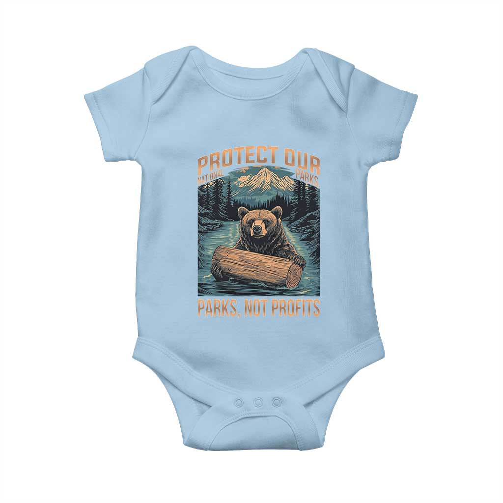 Protect Our National Parks Baby Onesie Parks Not Profits Bear Retro Graphic