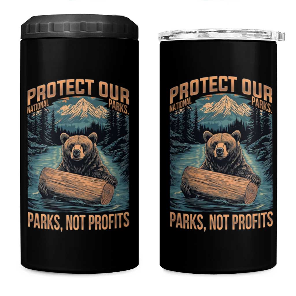 Protect Our National Parks 4 in 1 Can Cooler Tumbler Parks Not Profits Bear Retro Graphic