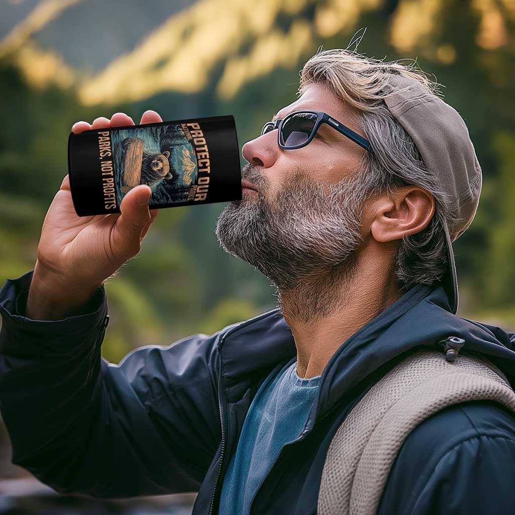 Protect Our National Parks 4 in 1 Can Cooler Tumbler Parks Not Profits Bear Retro Graphic