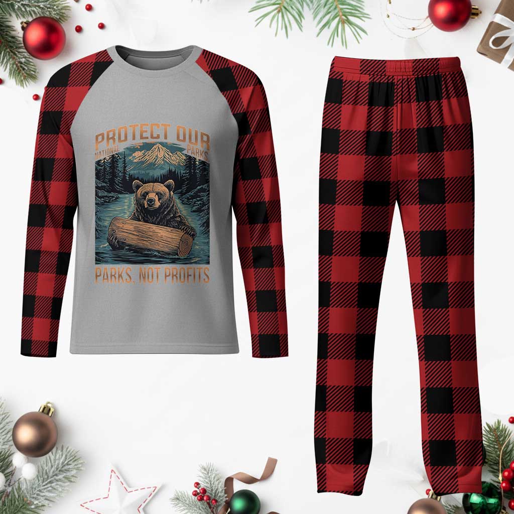 Protect Our National Parks Plaid Pajama Set Parks Not Profits Bear Retro Graphic - Wonder Print Shop