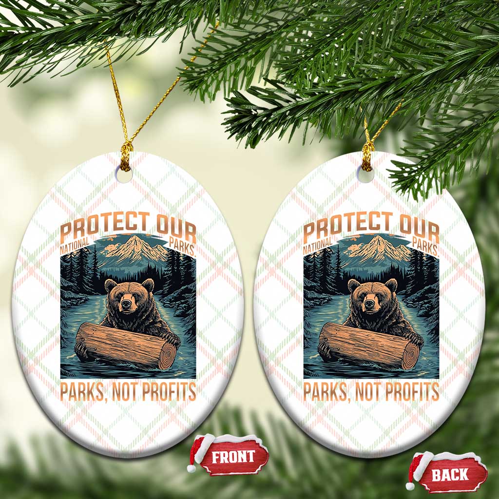 Protect Our National Parks Ceramic Ornament Parks Not Profits Bear Retro Graphic - Wonder Print Shop