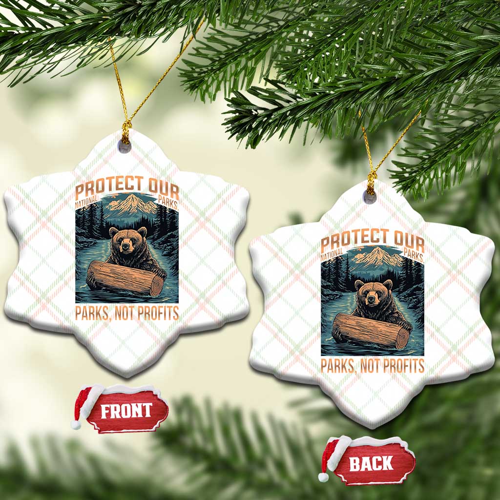 Protect Our National Parks Ceramic Ornament Parks Not Profits Bear Retro Graphic - Wonder Print Shop