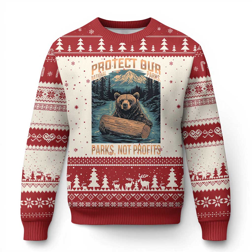 Protect Our National Parks Ugly Christmas Sweater Parks Not Profits Bear Retro Graphic - Wonder Print Shop