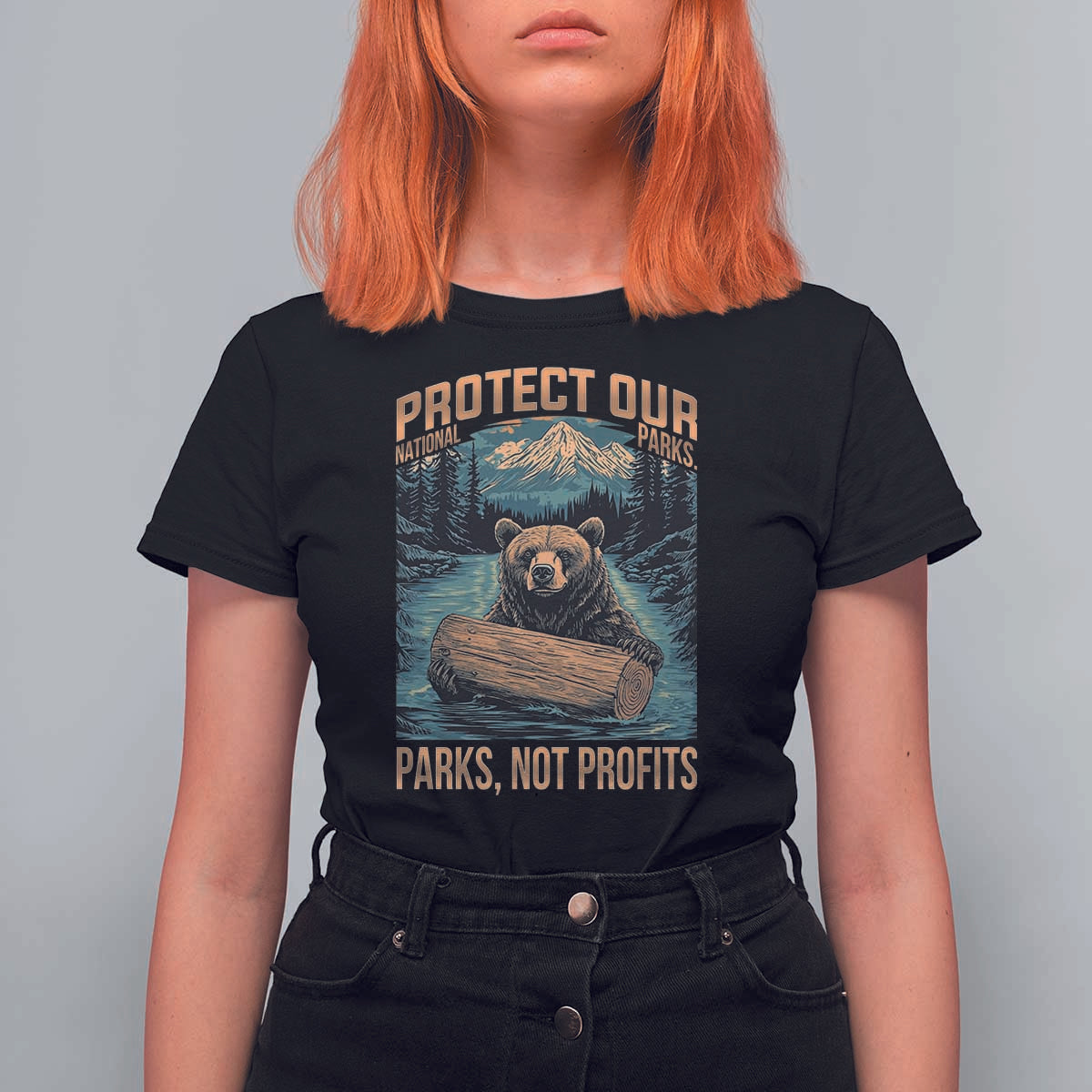 Protect Our National Parks T Shirt For Women Parks Not Profits Bear Retro Graphic