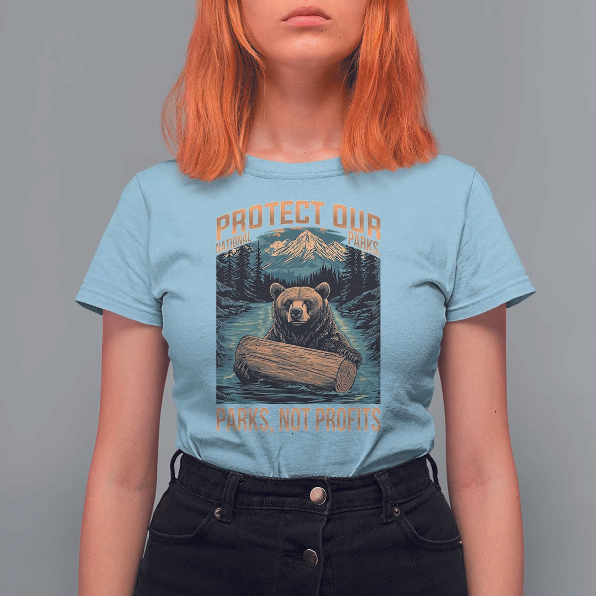 Protect Our National Parks T Shirt For Women Parks Not Profits Bear Retro Graphic