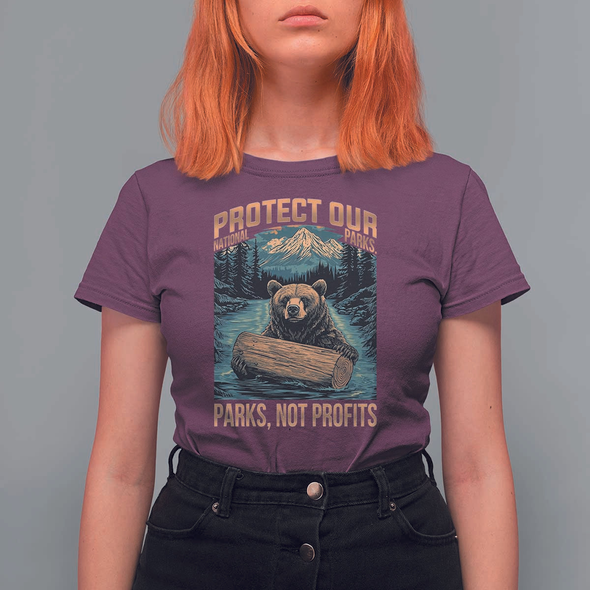 Protect Our National Parks T Shirt For Women Parks Not Profits Bear Retro Graphic