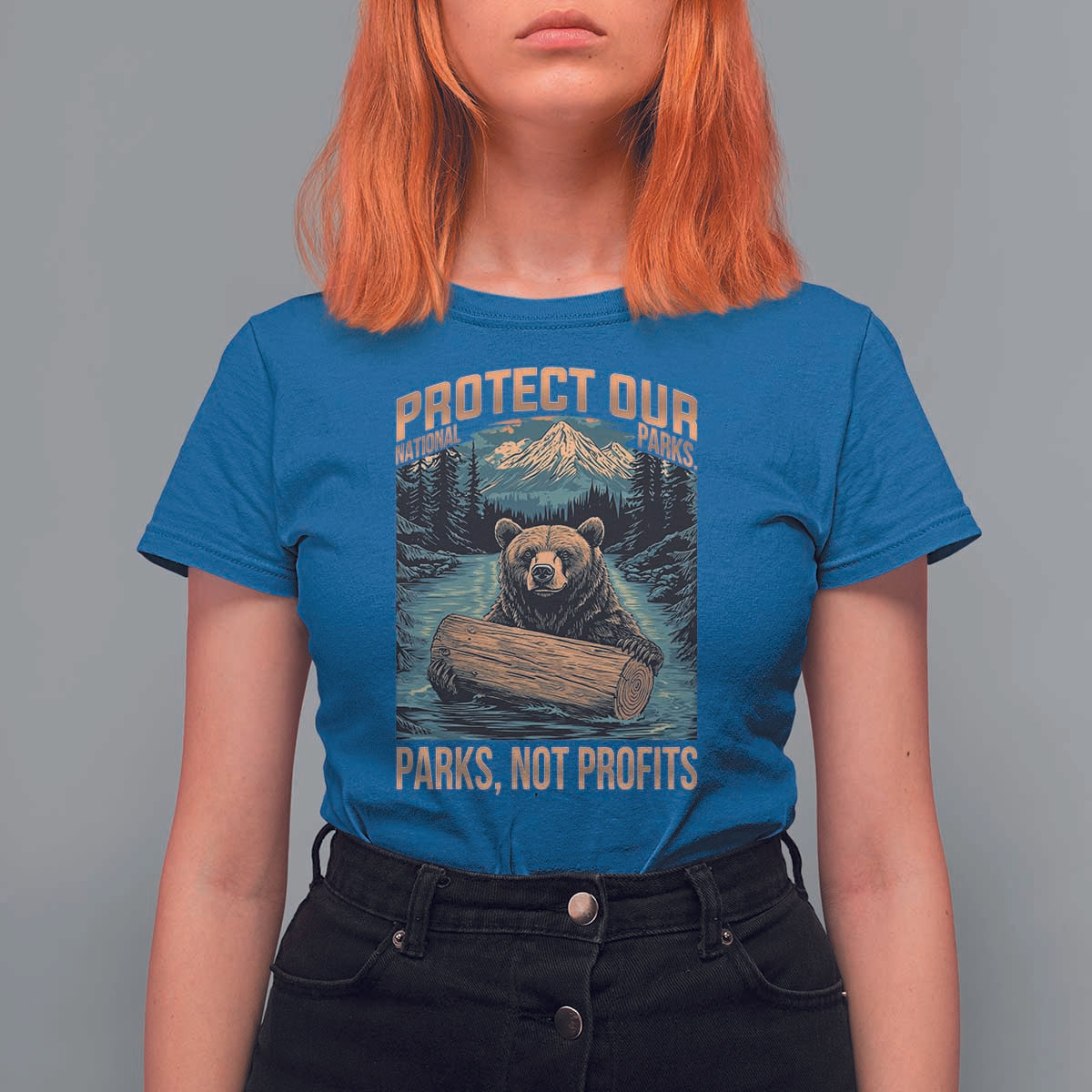 Protect Our National Parks T Shirt For Women Parks Not Profits Bear Retro Graphic