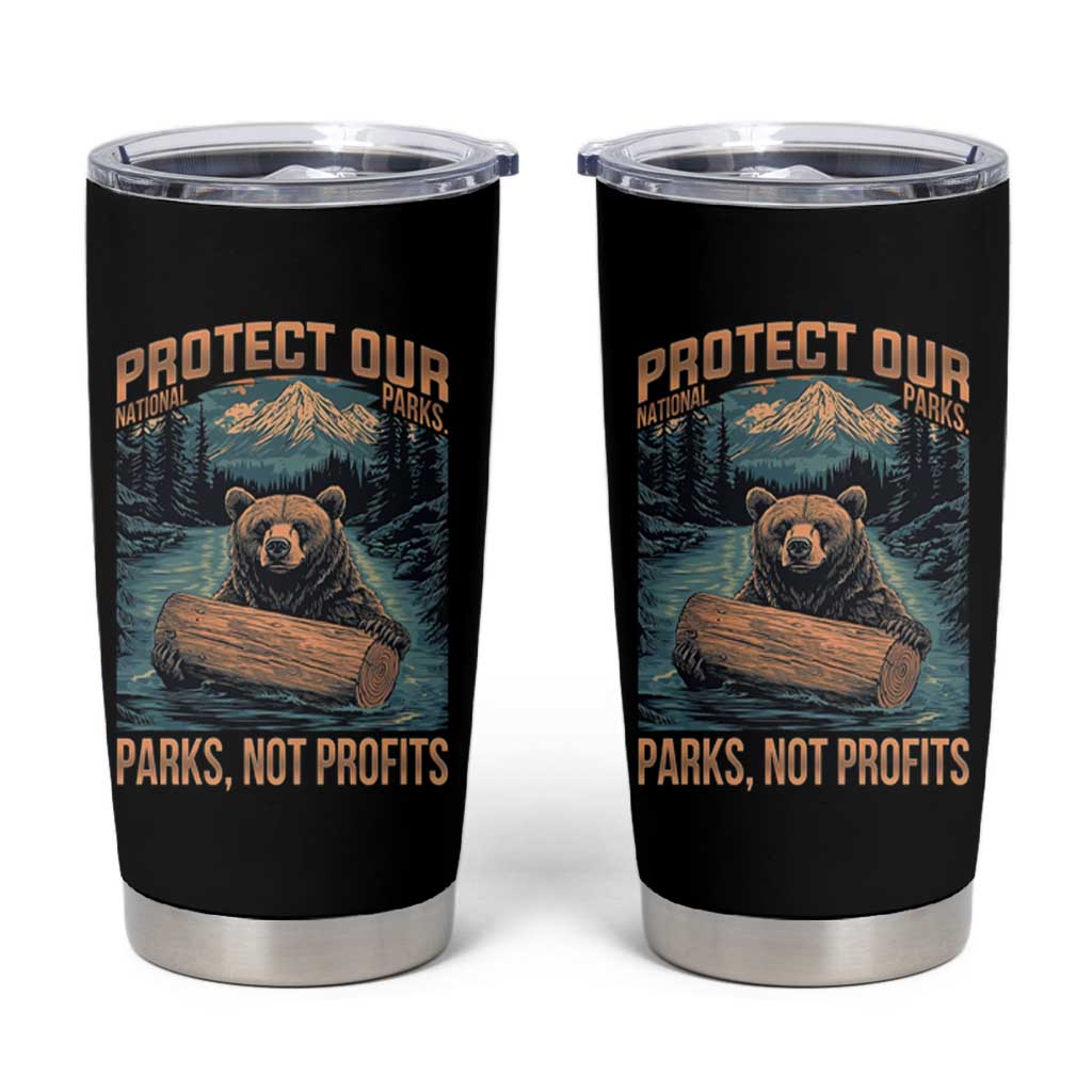 Protect Our National Parks Tumbler Cup Parks Not Profits Bear Retro Graphic