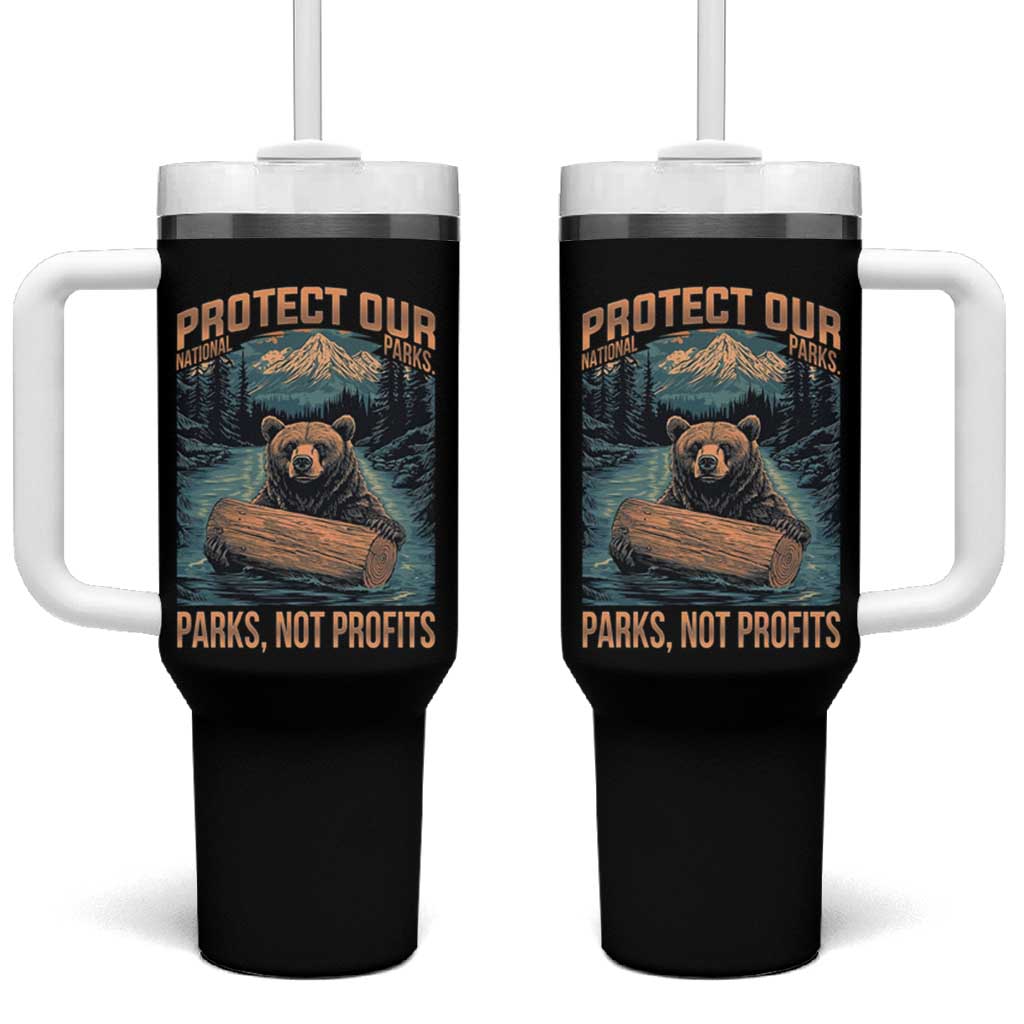 Protect Our National Parks Tumbler With Handle Parks Not Profits Bear Retro Graphic