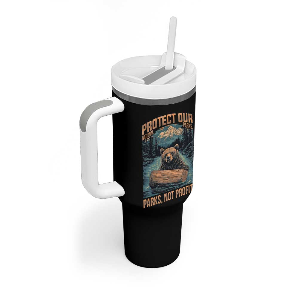 Protect Our National Parks Tumbler With Handle Parks Not Profits Bear Retro Graphic