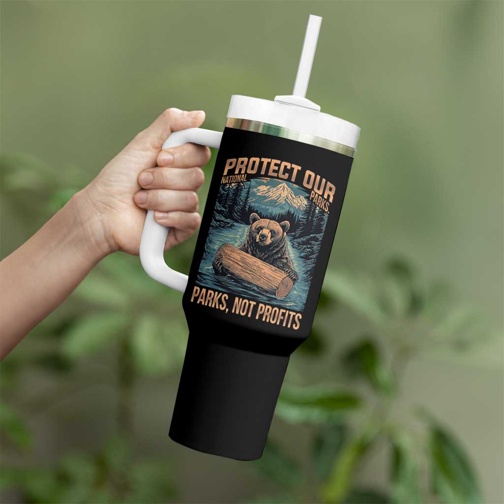Protect Our National Parks Tumbler With Handle Parks Not Profits Bear Retro Graphic