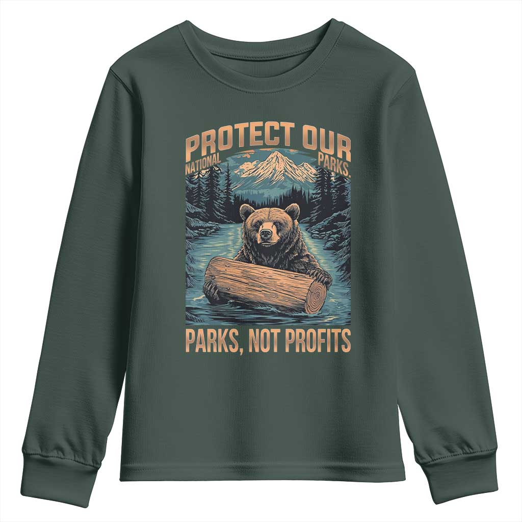 Protect Our National Parks Youth Sweatshirt Parks Not Profits Bear Retro Graphic