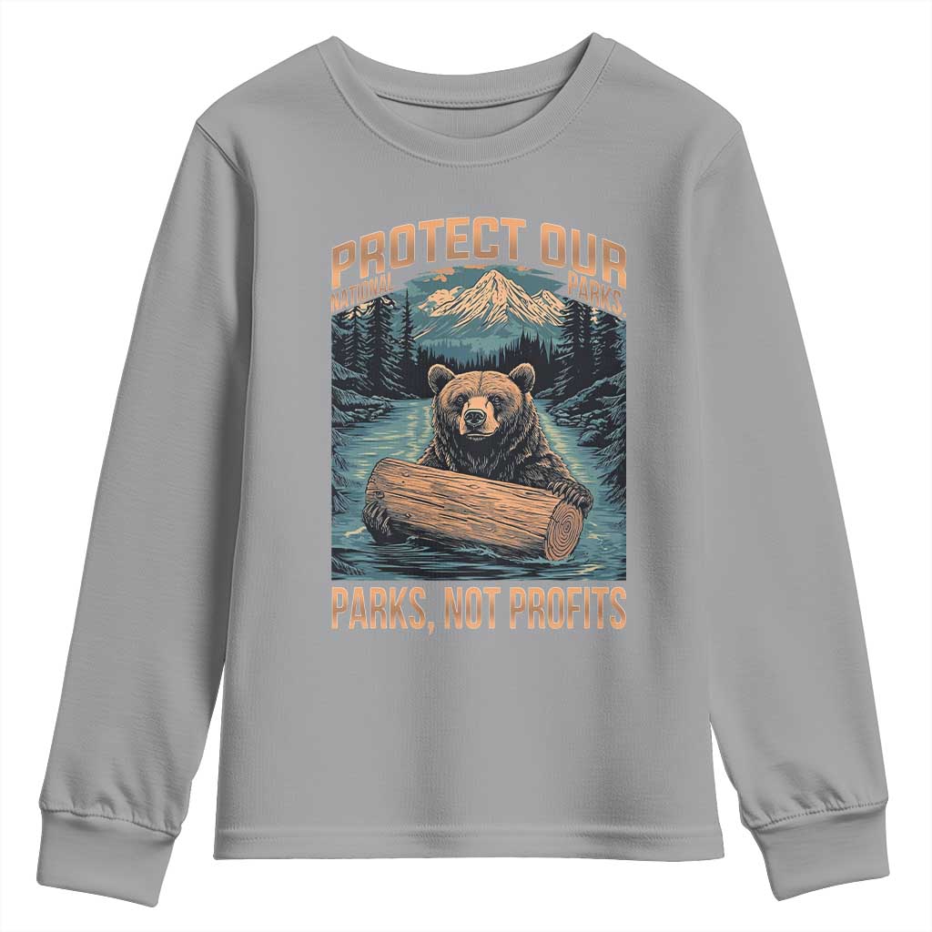 Protect Our National Parks Youth Sweatshirt Parks Not Profits Bear Retro Graphic