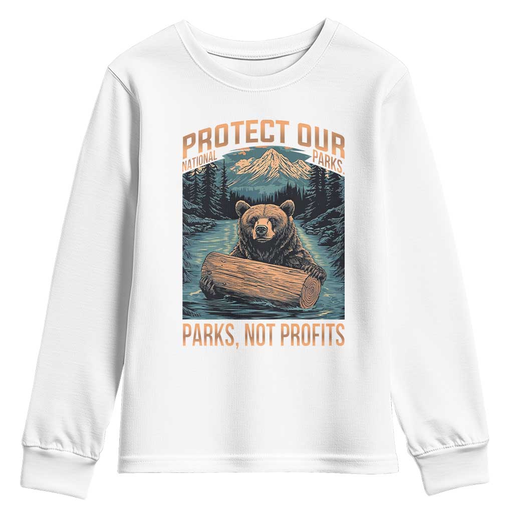 Protect Our National Parks Youth Sweatshirt Parks Not Profits Bear Retro Graphic