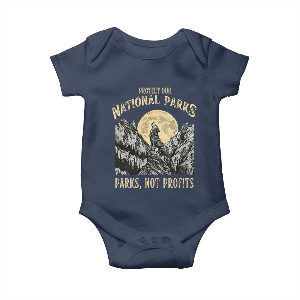 Protect Our National Parks Baby Onesie Parks Not Profits Wolf Retro Graphic