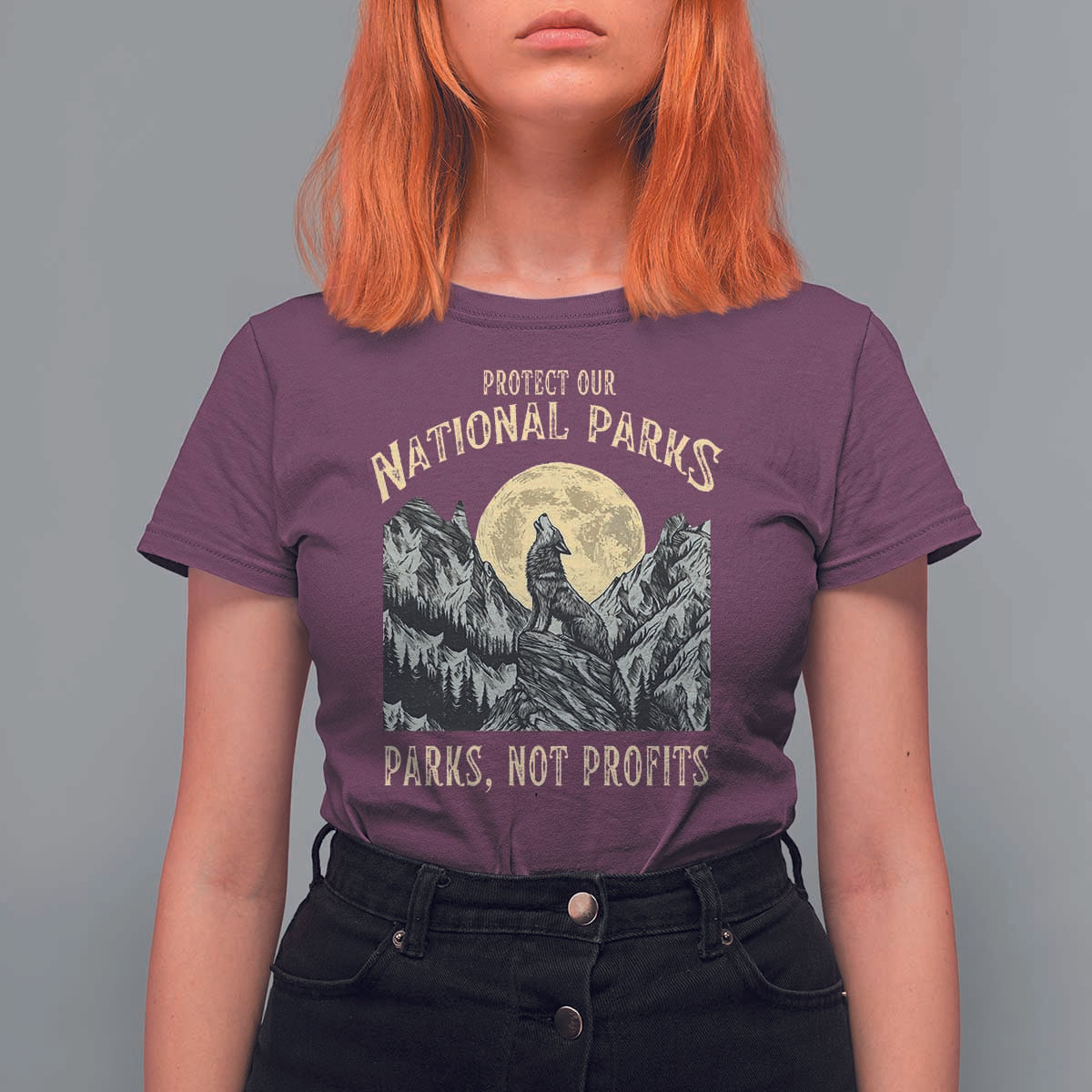 Protect Our National Parks T Shirt For Women Parks Not Profits Wolf Retro Graphic