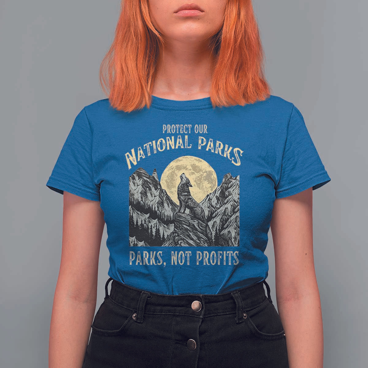 Protect Our National Parks T Shirt For Women Parks Not Profits Wolf Retro Graphic