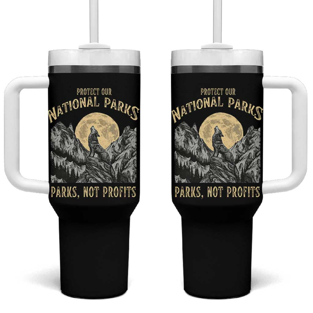 Protect Our National Parks Tumbler With Handle Parks Not Profits Wolf Retro Graphic