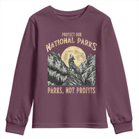 Protect Our National Parks Youth Sweatshirt Parks Not Profits Wolf Retro Graphic