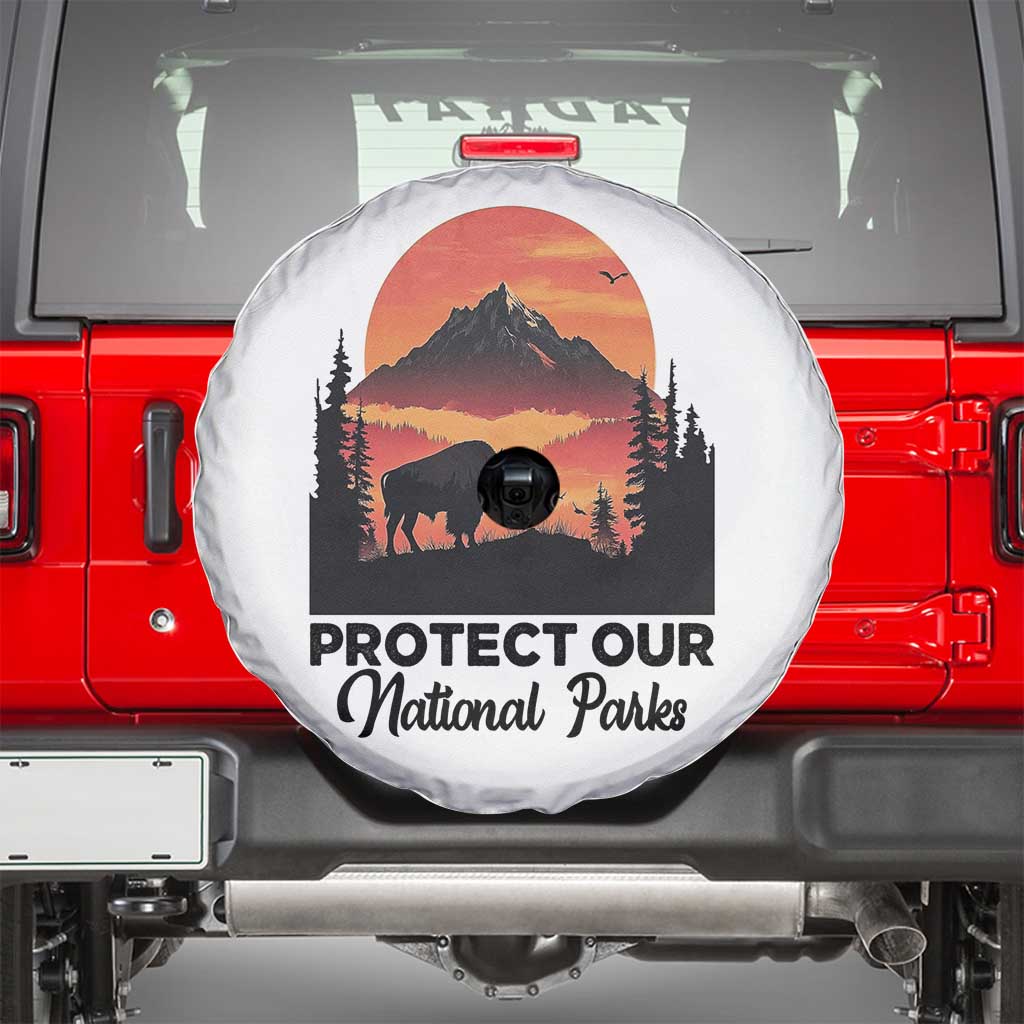 Protect Our National Parks Spare Tire Cover Bison Buffalo Vintage Graphic