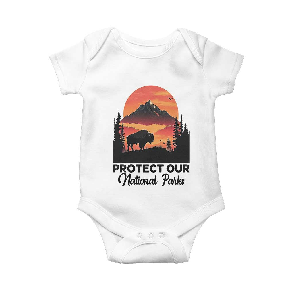 Protect Our National Parks Baby Onesie Bison Buffalo Vintage Graphic