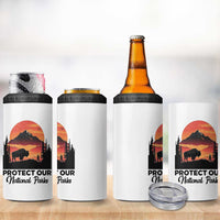 Protect Our National Parks 4 in 1 Can Cooler Tumbler Bison Buffalo Vintage Graphic