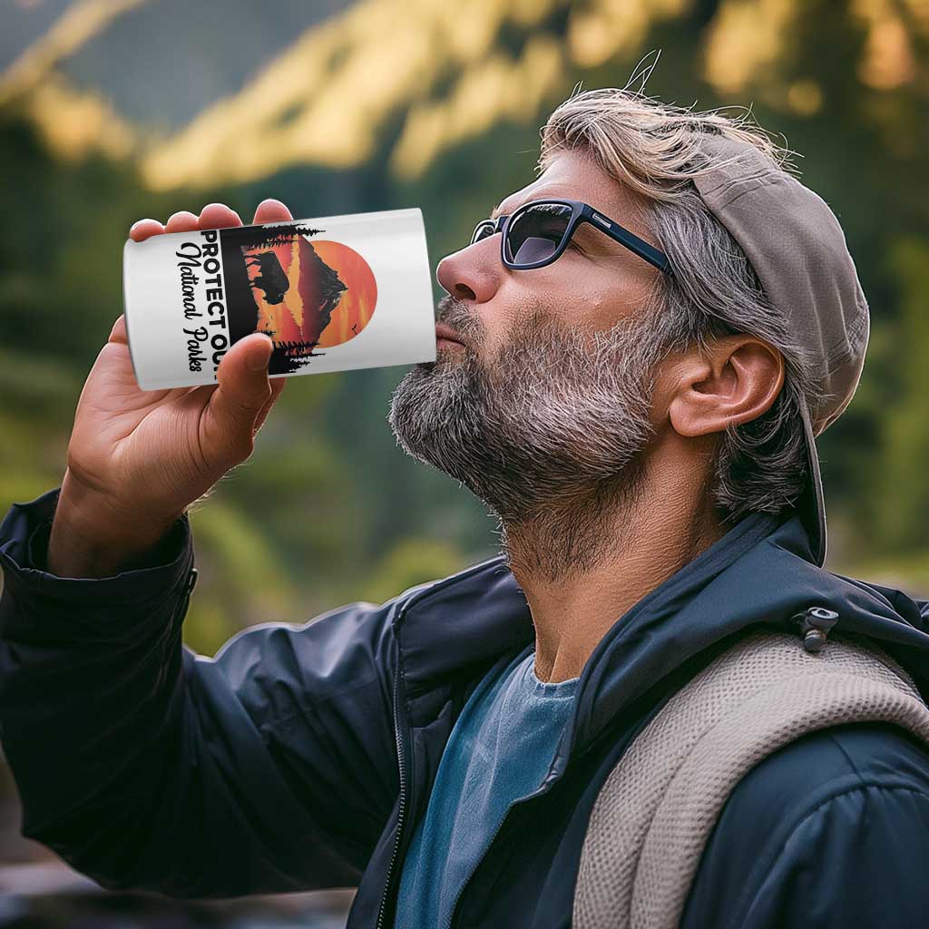 Protect Our National Parks 4 in 1 Can Cooler Tumbler Bison Buffalo Vintage Graphic