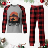 Protect Our National Parks Plaid Pajama Set Bison Buffalo Vintage Graphic - Wonder Print Shop