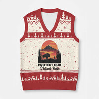 Protect Our National Parks V-Neck Knit Sweater Vest Bison Buffalo Vintage Graphic - Wonder Print Shop