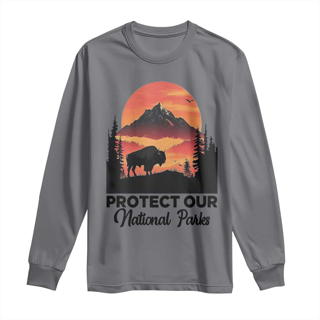 Protect Our National Parks Long Sleeve Shirt Bison Buffalo Vintage Graphic