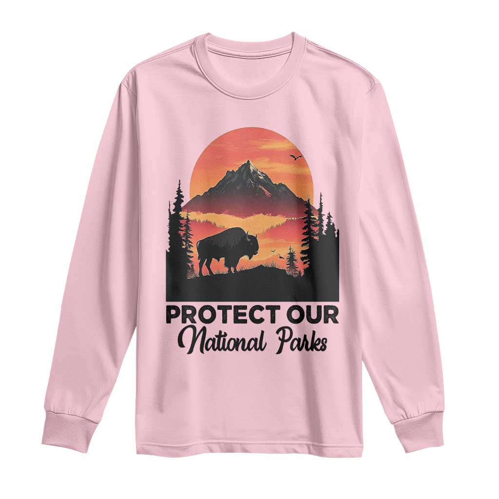 Protect Our National Parks Long Sleeve Shirt Bison Buffalo Vintage Graphic