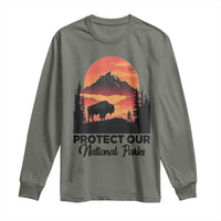 Protect Our National Parks Long Sleeve Shirt Bison Buffalo Vintage Graphic