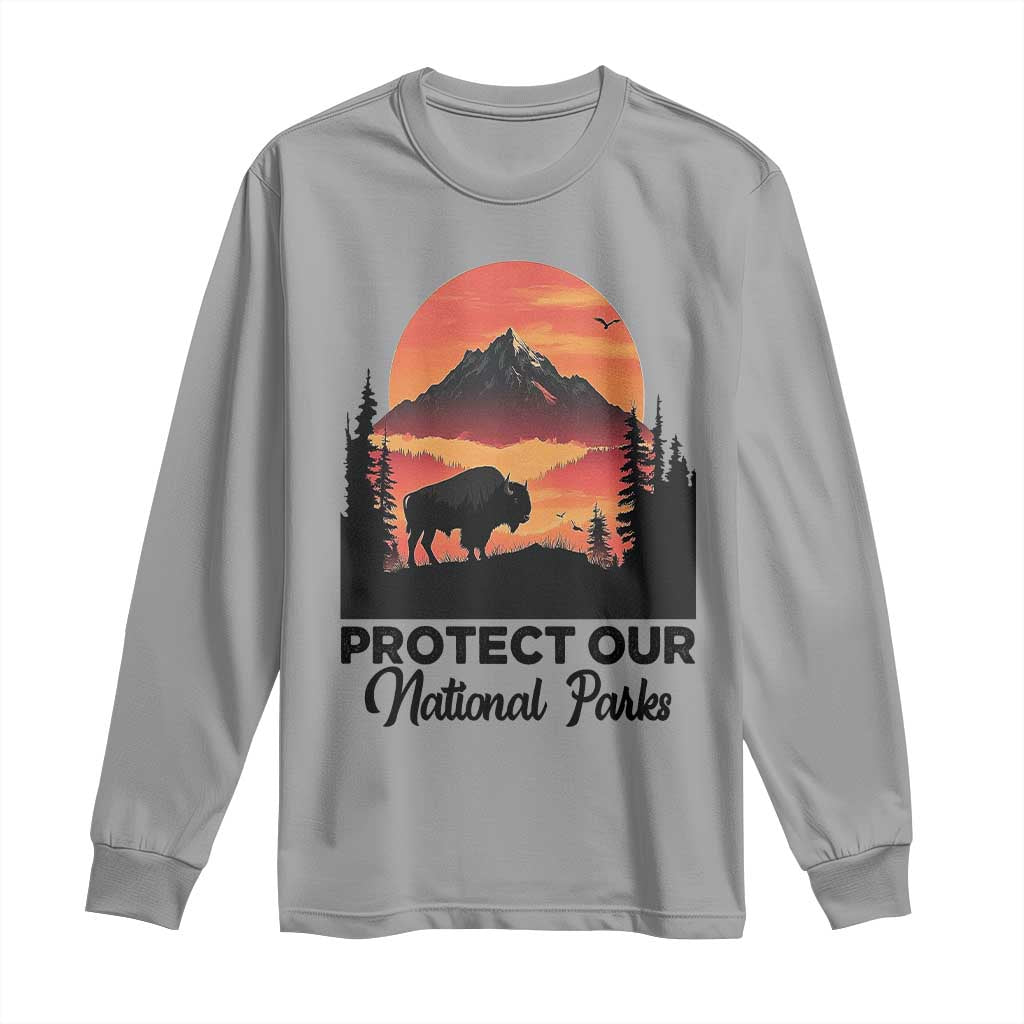 Protect Our National Parks Long Sleeve Shirt Bison Buffalo Vintage Graphic