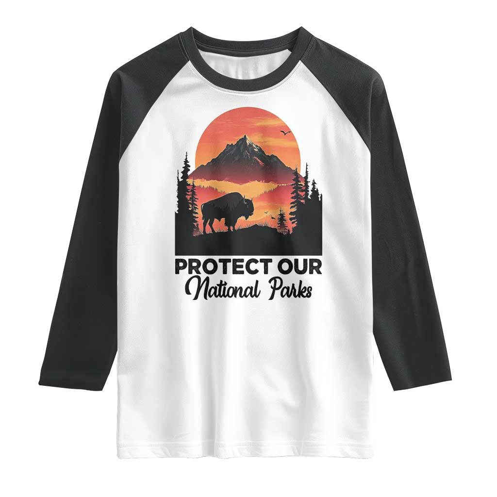 Protect Our National Parks Raglan Shirt Bison Buffalo Vintage Graphic