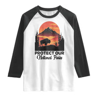 Protect Our National Parks Raglan Shirt Bison Buffalo Vintage Graphic