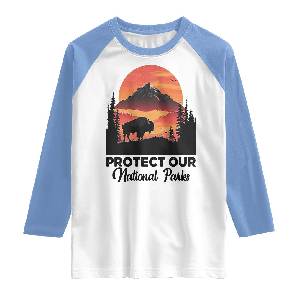 Protect Our National Parks Raglan Shirt Bison Buffalo Vintage Graphic