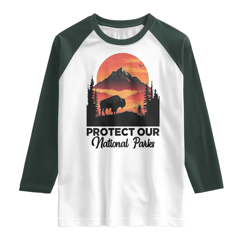 Protect Our National Parks Raglan Shirt Bison Buffalo Vintage Graphic