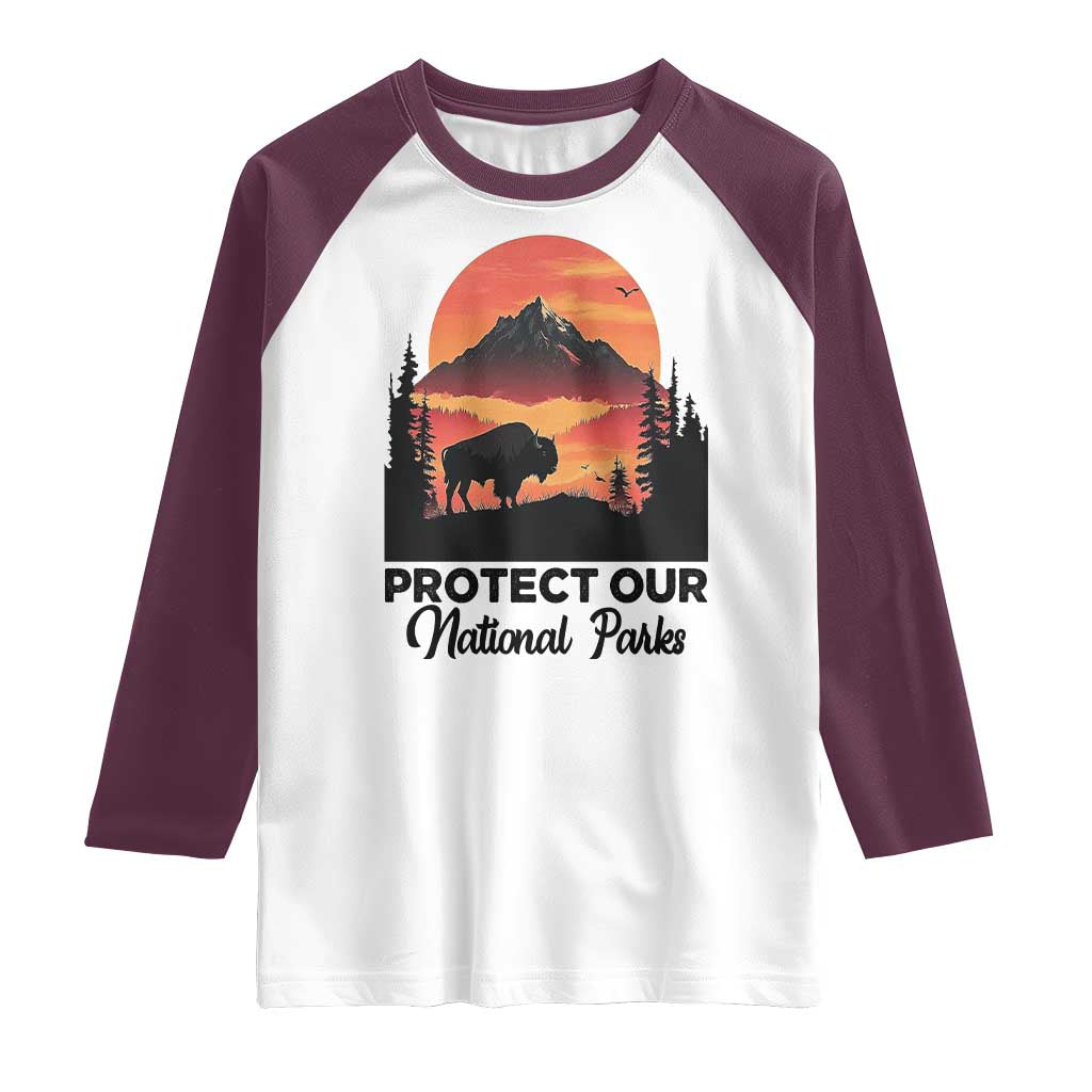 Protect Our National Parks Raglan Shirt Bison Buffalo Vintage Graphic