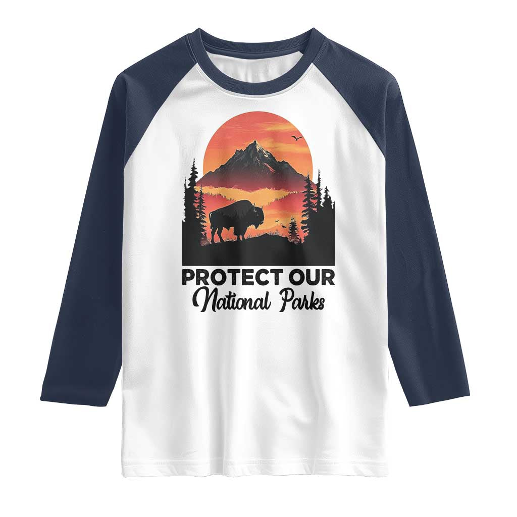 Protect Our National Parks Raglan Shirt Bison Buffalo Vintage Graphic