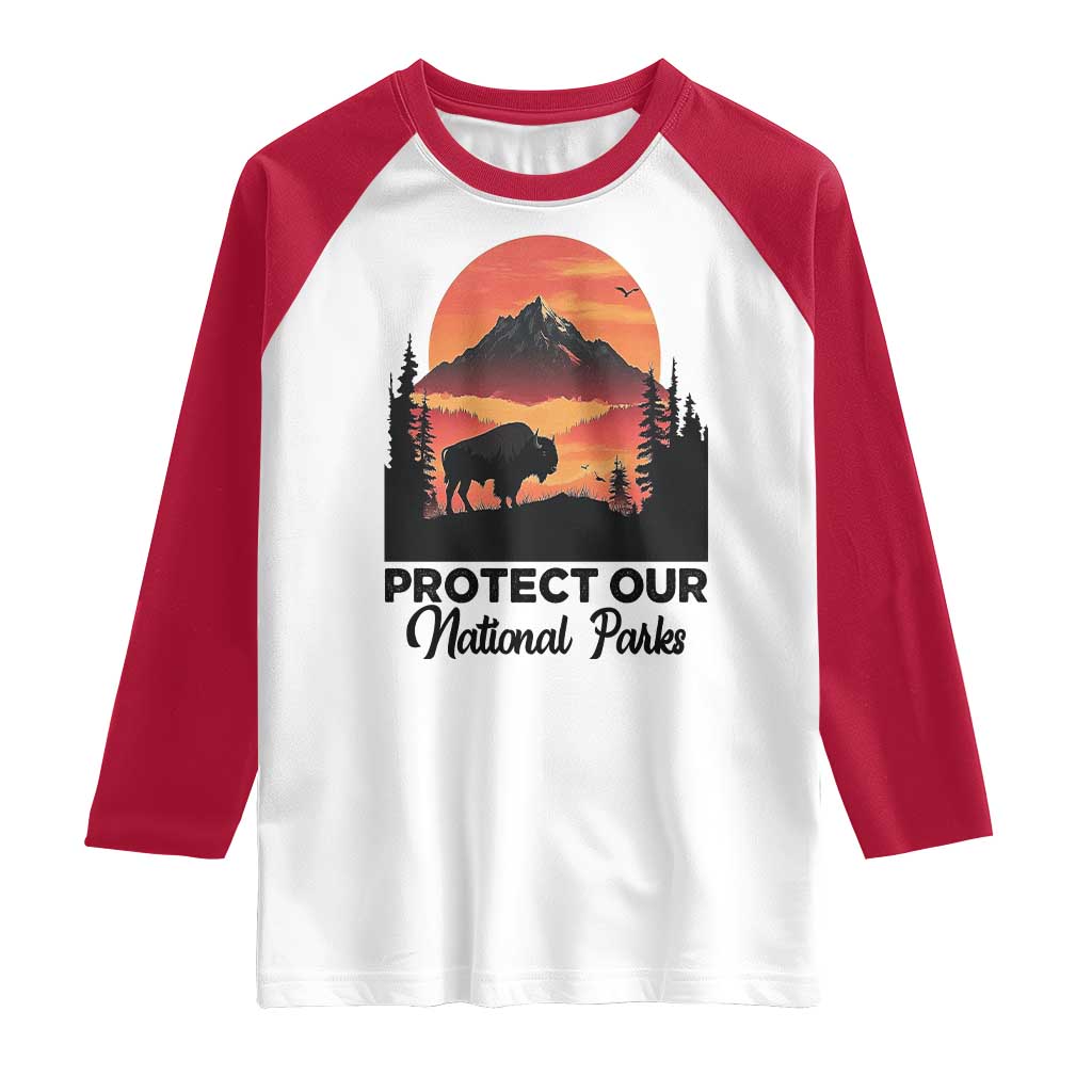 Protect Our National Parks Raglan Shirt Bison Buffalo Vintage Graphic