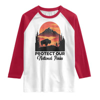 Protect Our National Parks Raglan Shirt Bison Buffalo Vintage Graphic