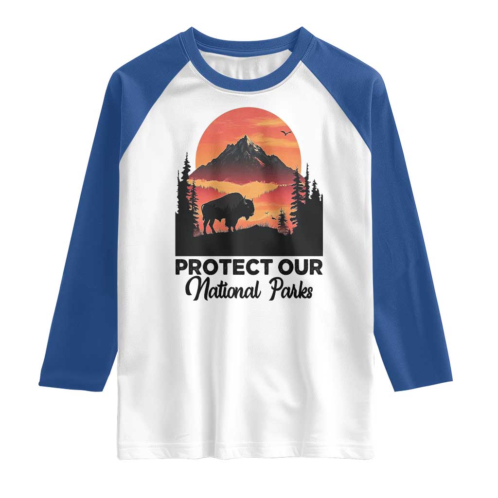 Protect Our National Parks Raglan Shirt Bison Buffalo Vintage Graphic